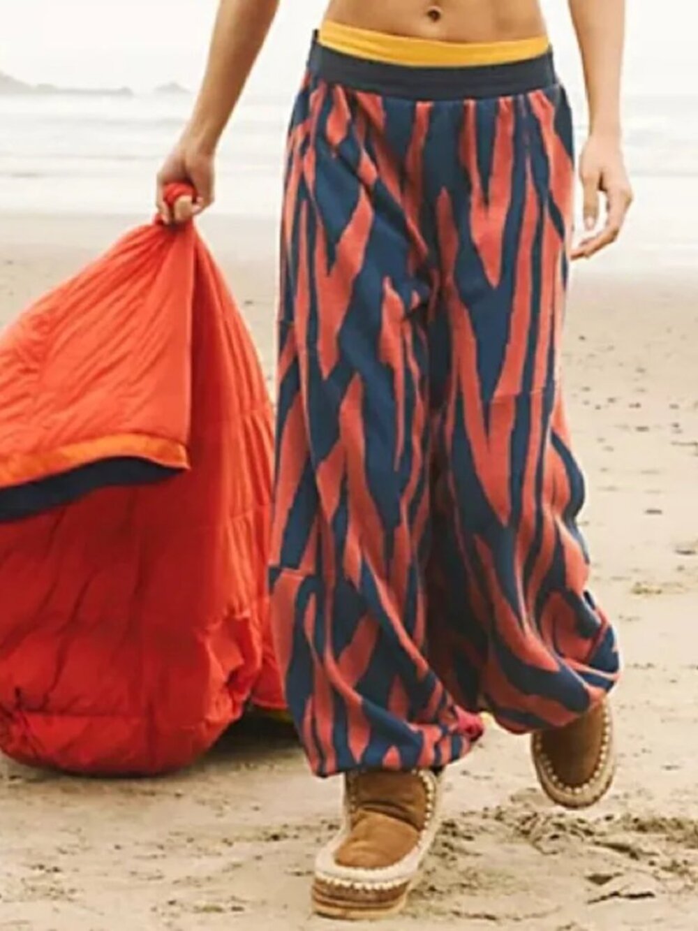 Free People FP Movement Baller Printed Pants Blue Orange Size Medium NWOT